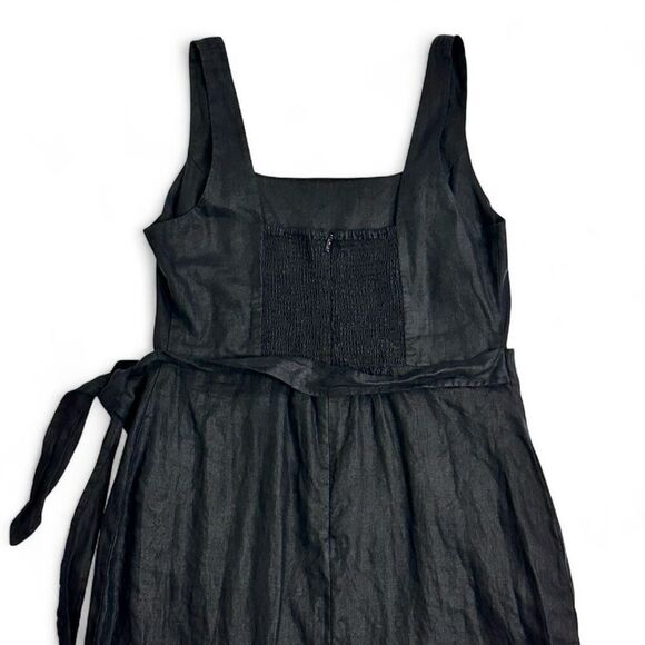 Aritzia Wilfred Saturn Dress Black Organic Linen Wrap Midi 8 Minimalist Classic - Picture 8 of 12